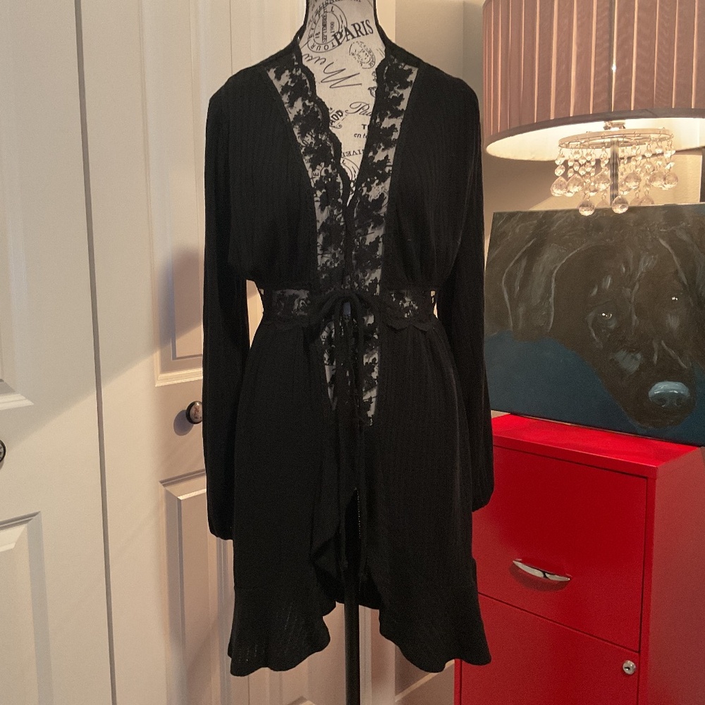 NWT Waffle and Lace Tie Front Light Weight Cardigan by Daytrip